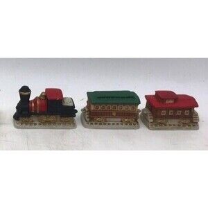 Homco Christmas Village Train 3 Piece Set Porcelain Figurines Hand painted